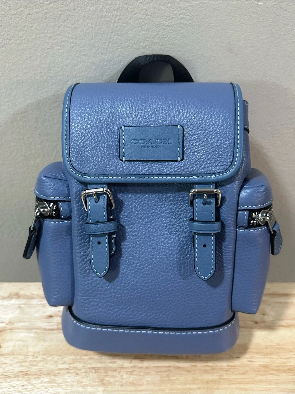 Coach Slate Blue Pebbled Leather Mini Backpack Sling